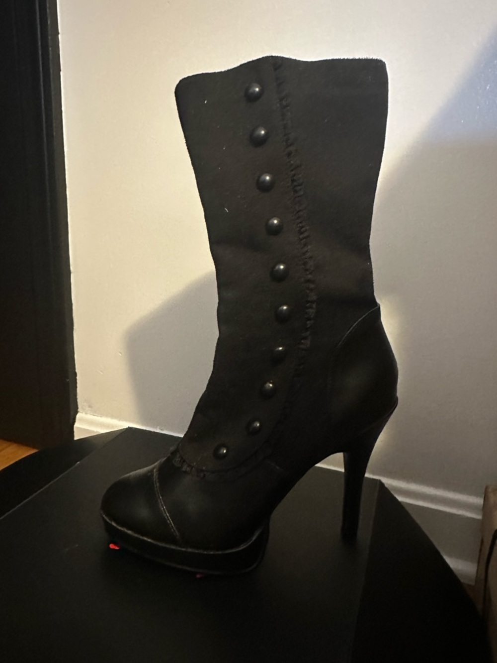Funtasma Black Button-Front High-Heel Mid-Calf Boot